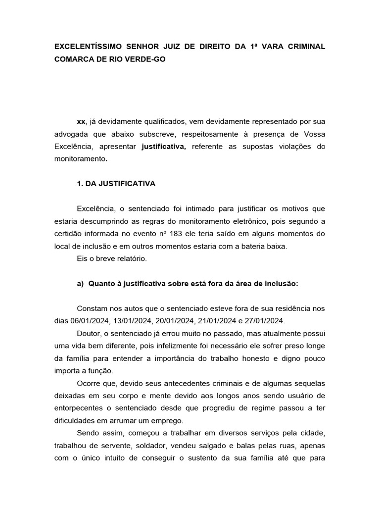 Justificativa para Monitoramento Eletrônico | PDF | Intenção | Justiça