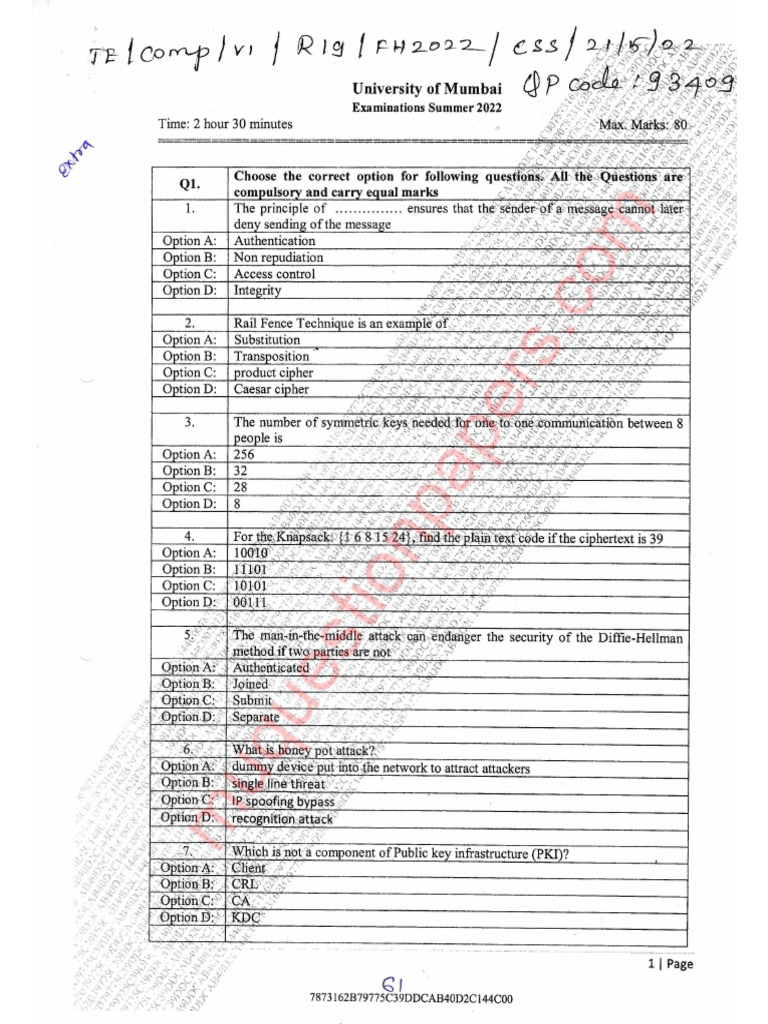 Be Computer Engineering Semester 6 2022 May Cryptography System ...