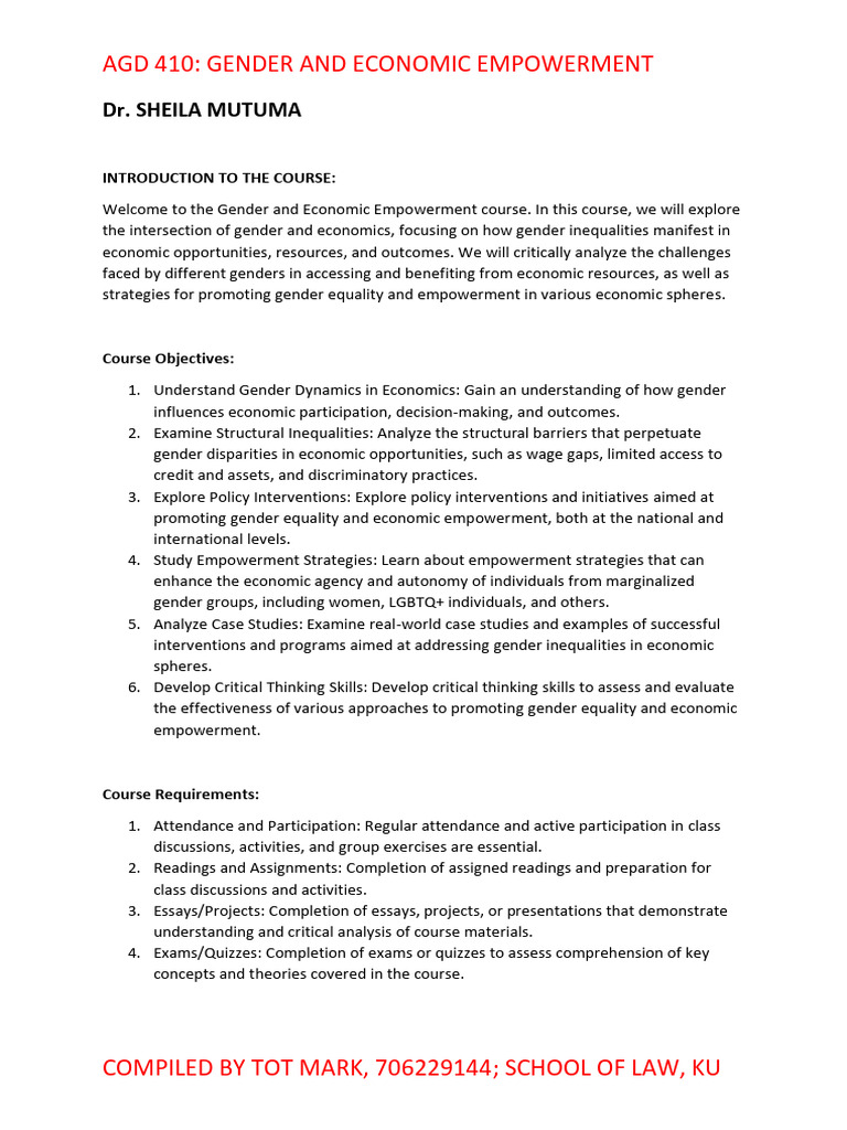 Agd 410 Gender and Economic Empowerment | PDF | Entrepreneurship ...