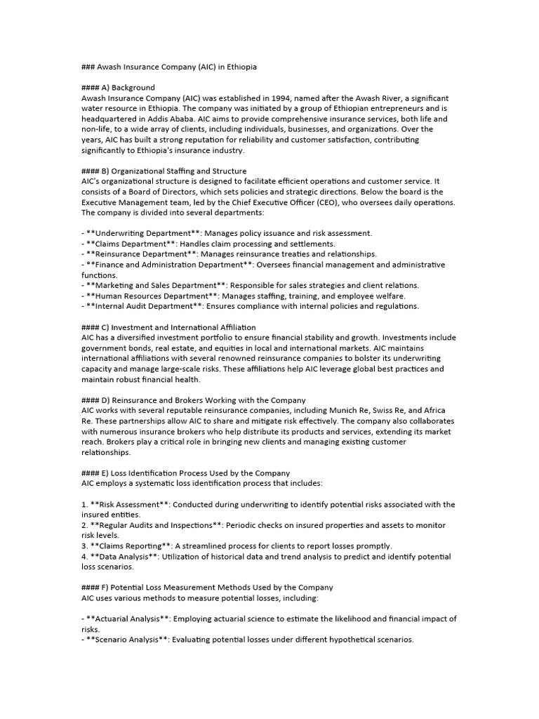 Overview of Awash Insurance Company | PDF | Insurance | Underwriting