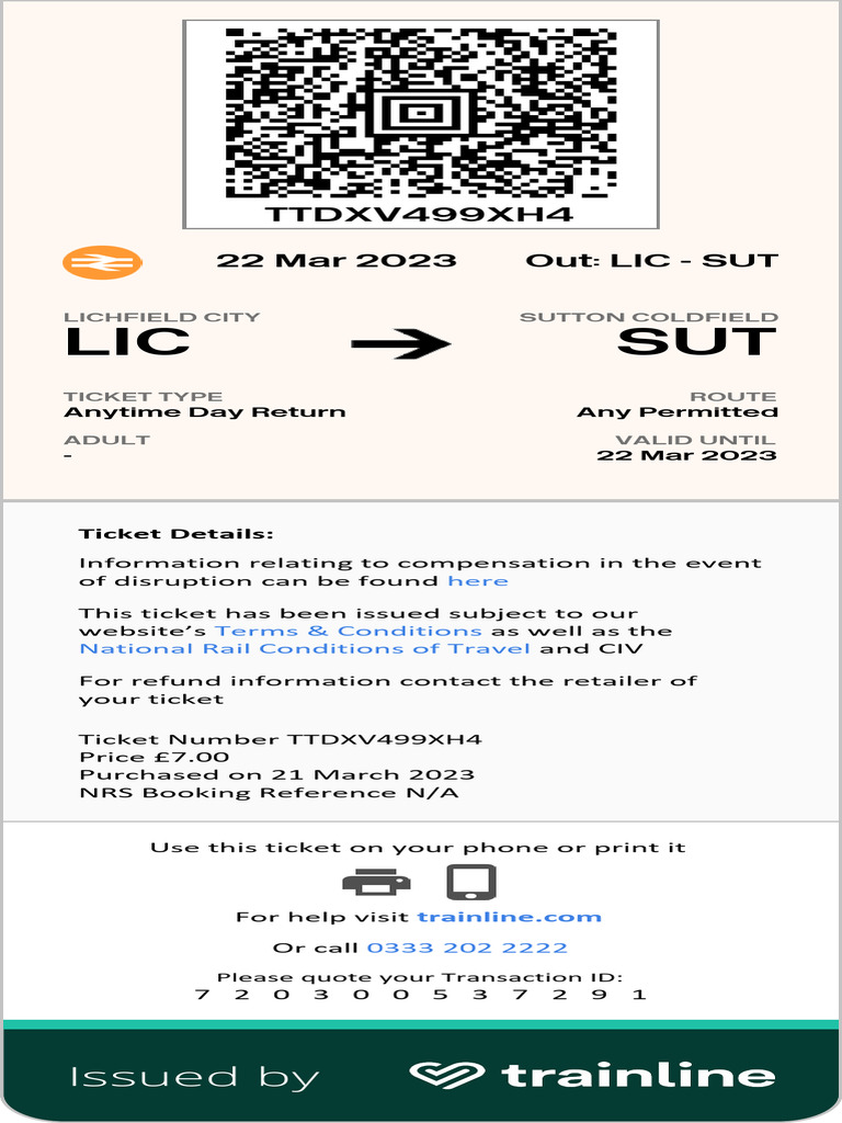 Lichfield to Sutton Coldfield Ticket | PDF