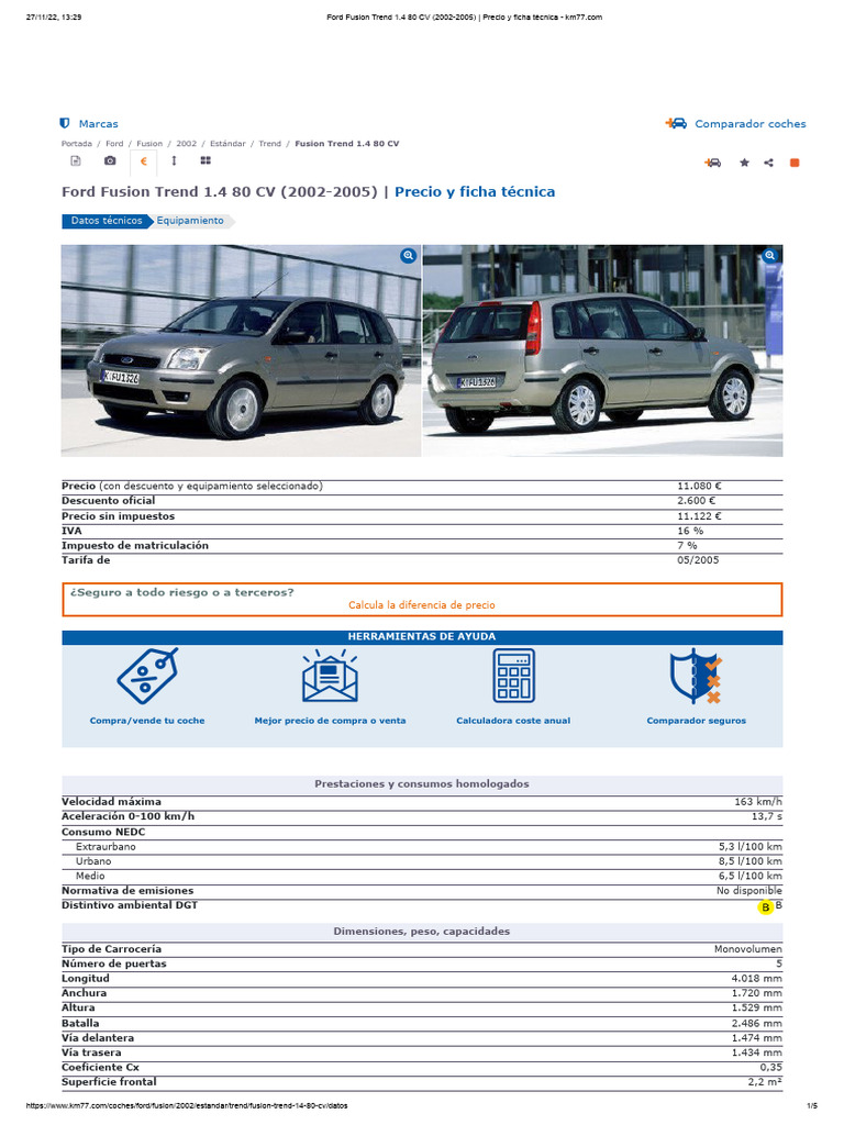 Ford Fusion Trend 1.4 80 CV (2002-2005) - Precio y Ficha Técnica | PDF ...