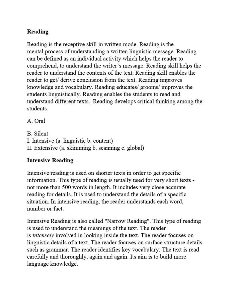 Types of reading pdf speed reading reading comprehension