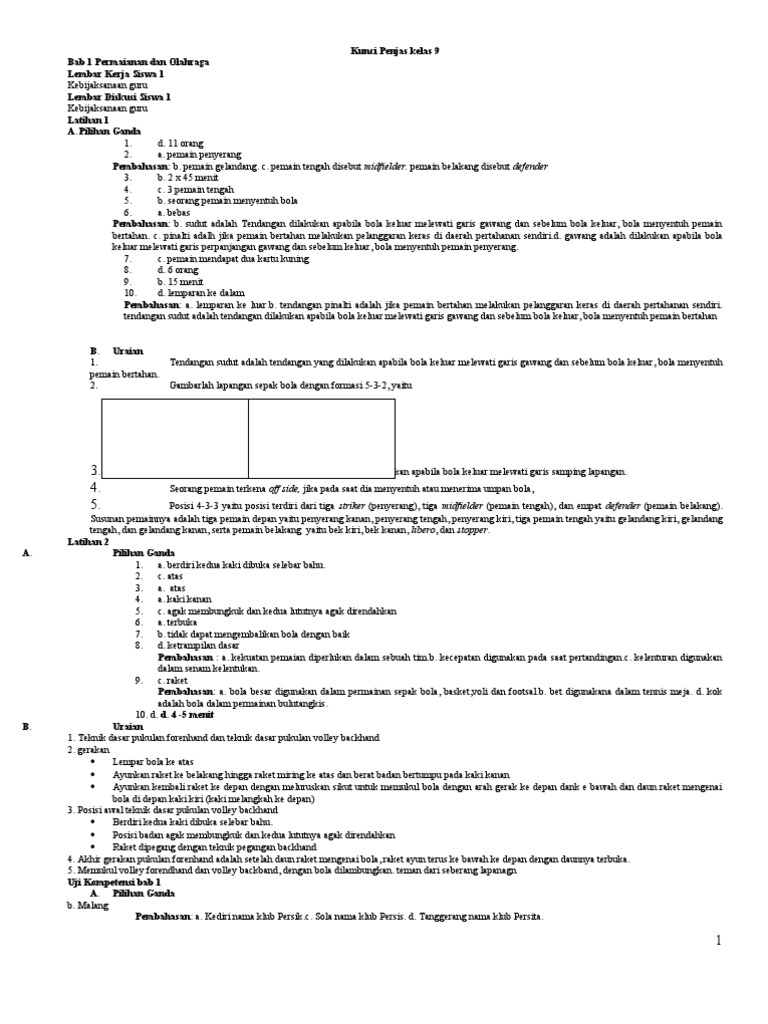 Kunci Penjas Kelas 9