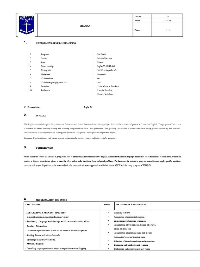 Syllabus Ingles V - 2023 I Cadets | PDF | English Language | Linguistic ...
