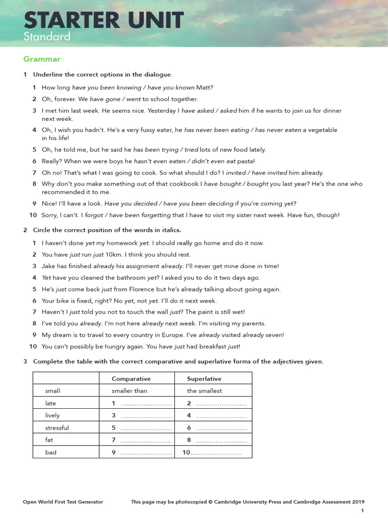 B2 Starter Unit Test Standard | PDF