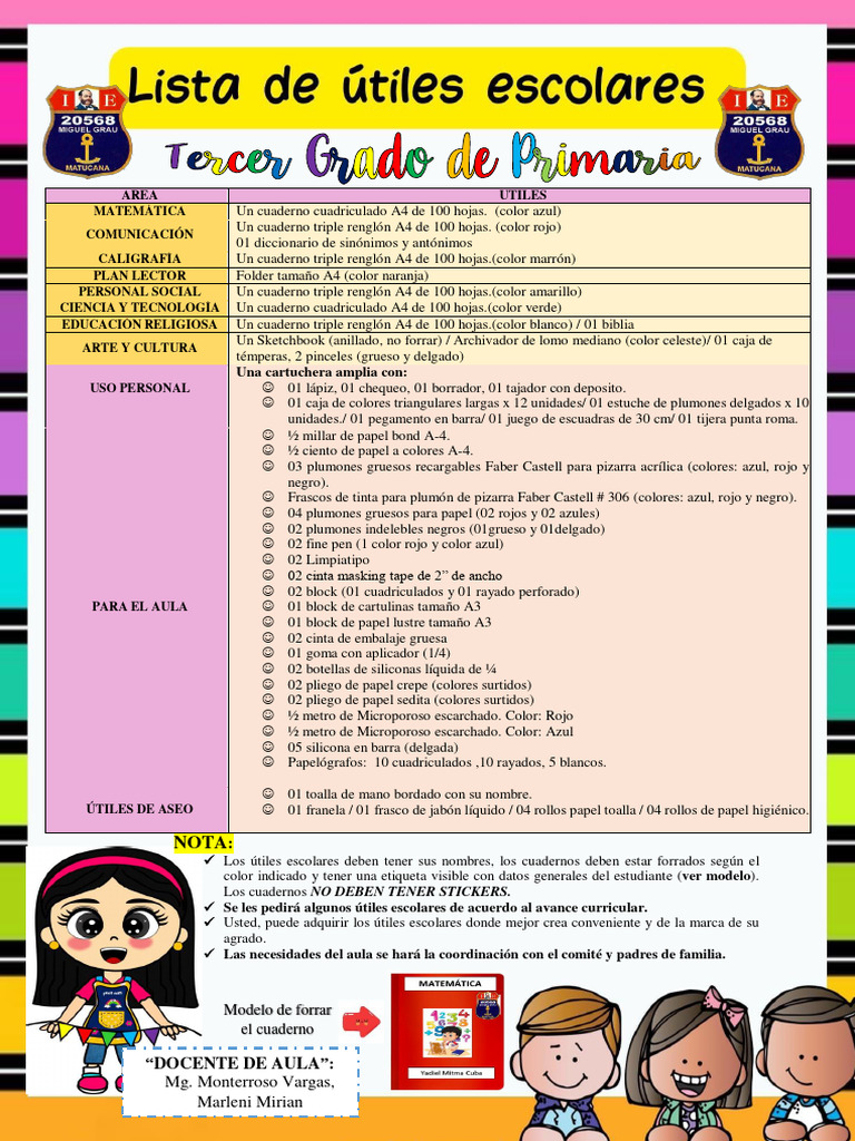 Lista de útiles escolares 2024 | PDF | Color | Diseño gráfico