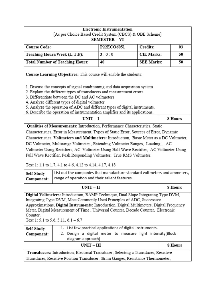 Electronic Instrumentation Course Overview | PDF | Analog To Digital ...