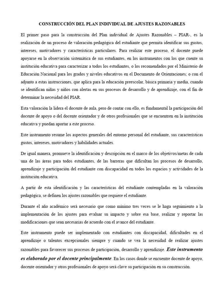 Construcción Del Plan Individual de Ajustes Razonables | PDF ...