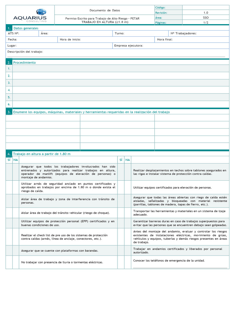 Permiso para Trabajo en Altura Seguro | PDF