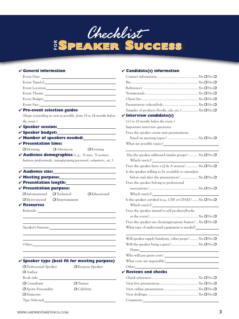Speaker Checklist Business Free 30day Trial Scribd
