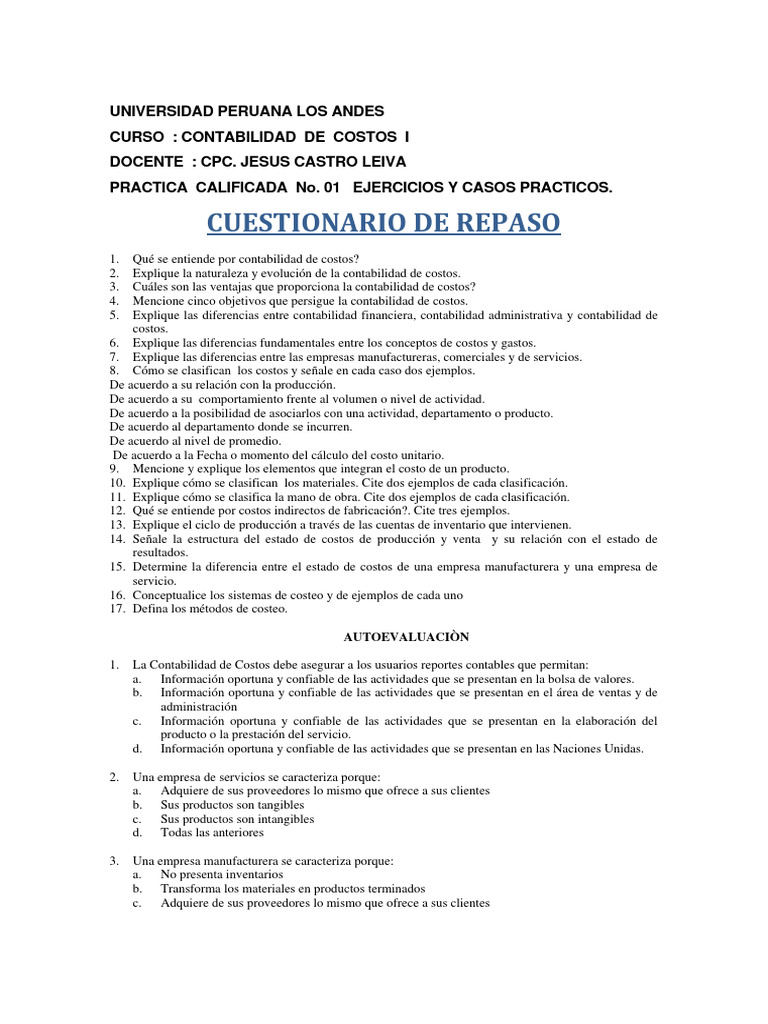 Contabilidad de Costos: Ejercicios y Casos Prácticos | PDF ...