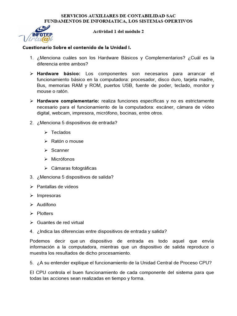 Actividad 1 Del Módulo 2 Conceptos de Informatica | PDF | Hardware de ...