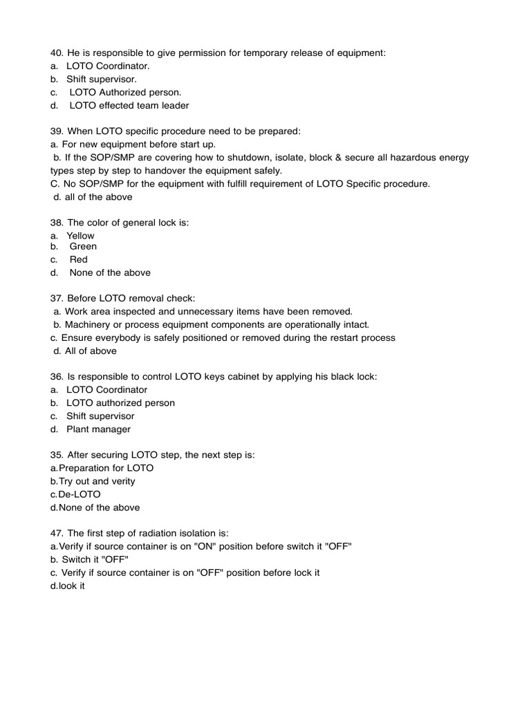 LOTO Procedures and Responsibilities Guide | PDF | Safety ...