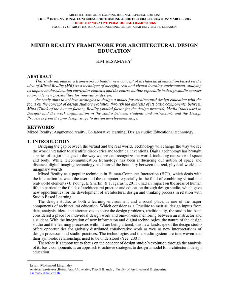 Mixed Reality Framework For Architectura Pdf Science Mixed Reality