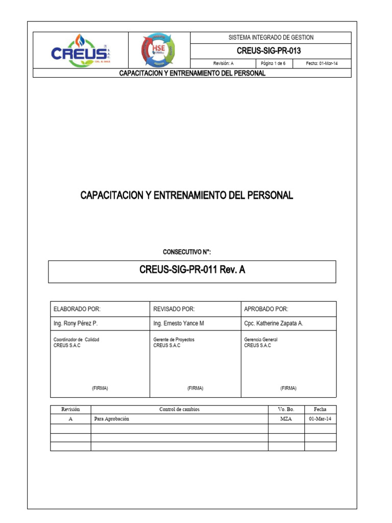 Capacitación y Entrenamiento del Personal | PDF | Sistema de manejo de ...
