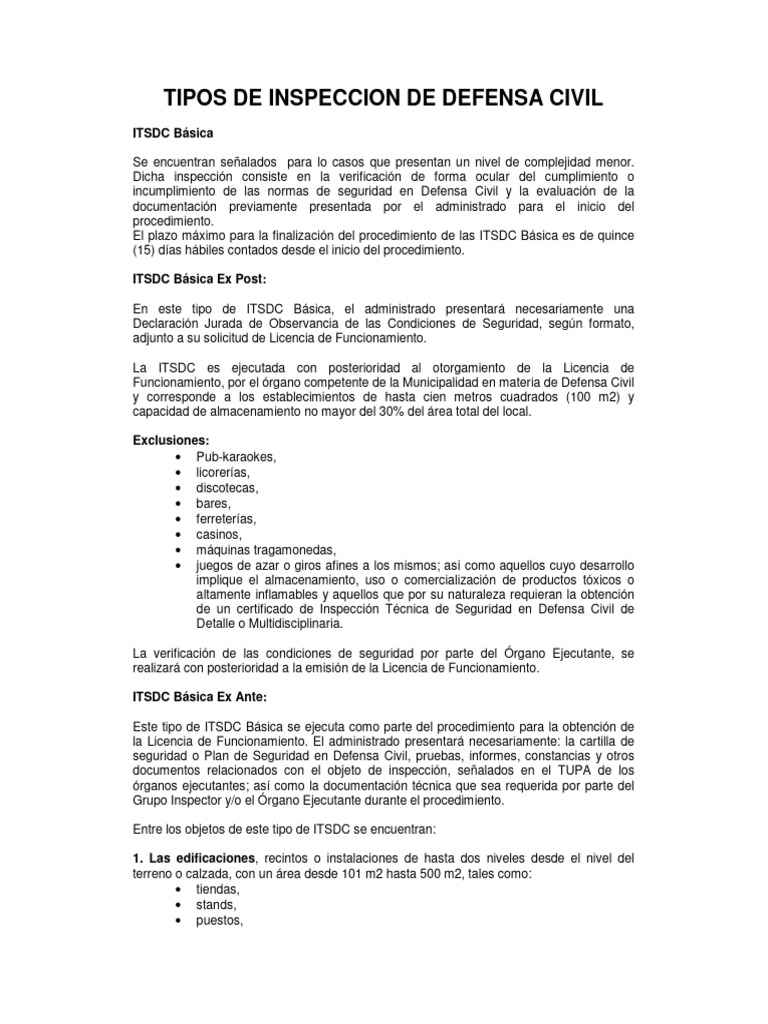 Tipos de Inspección en Defensa Civil | PDF | Negocios | Informática