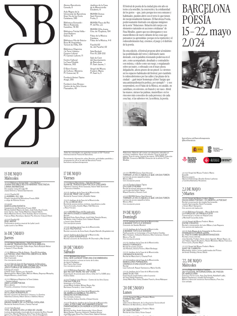 Programa Barcelona Poesia 2024 Es | PDF | Cataluña | Barcelona