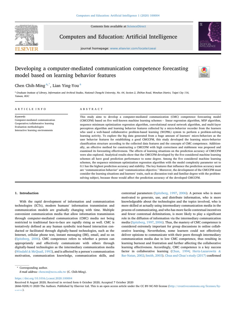 Developing A Computer Mediated Communication Comp - 2020 - Computers ...