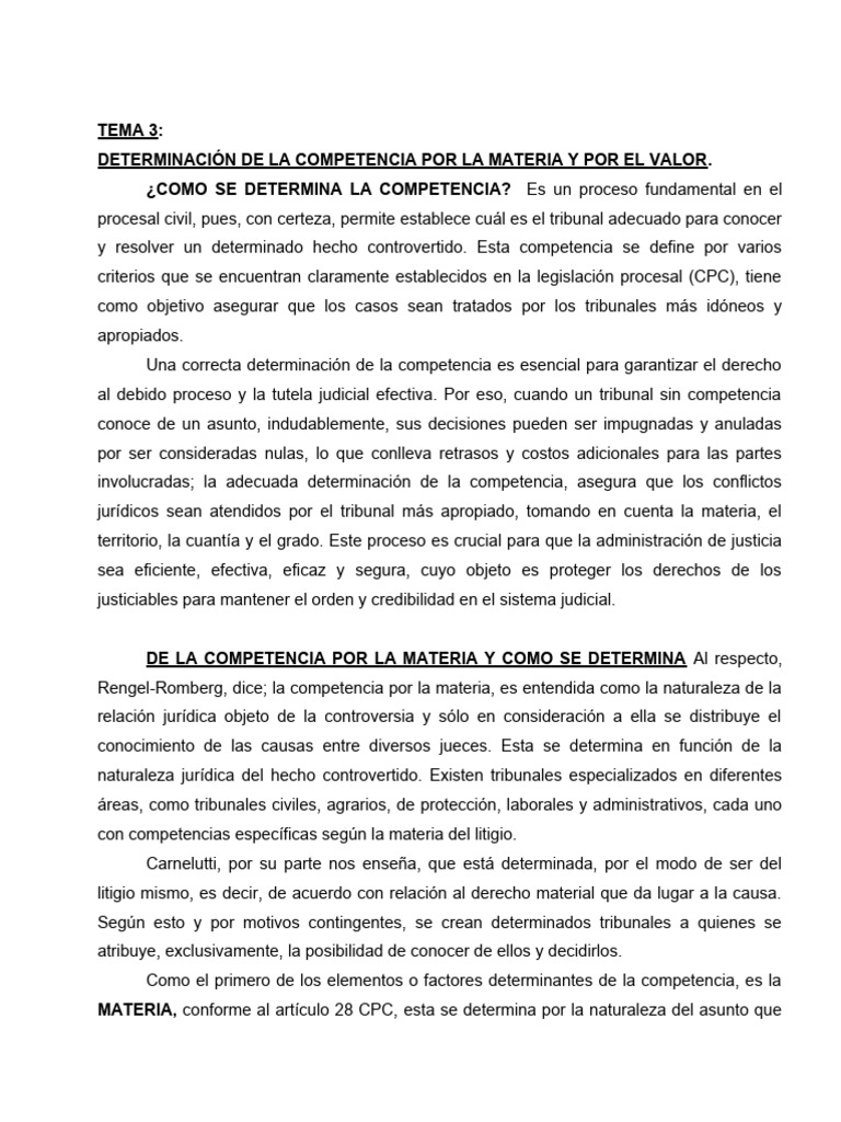 Tema 3 Determinanción de La Competencia Materia y Valor | Descargar ...