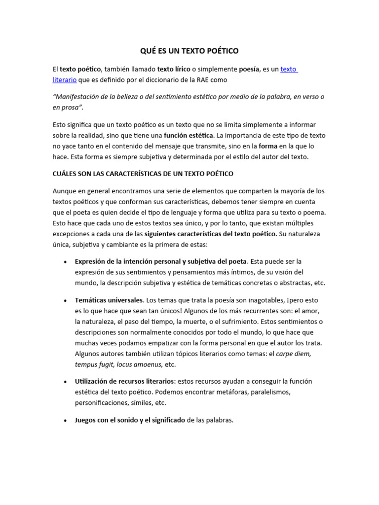 Definición y características del texto poético | PDF | Poesía