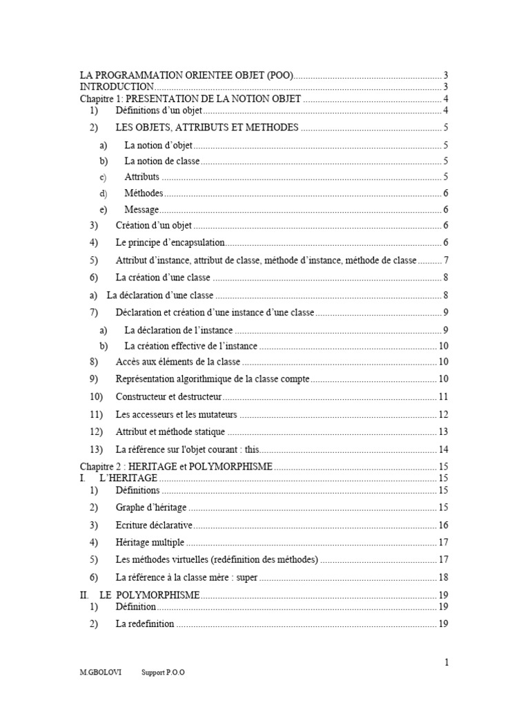 Introduction à la Programmation Orientée Objet | PDF | Classe ...