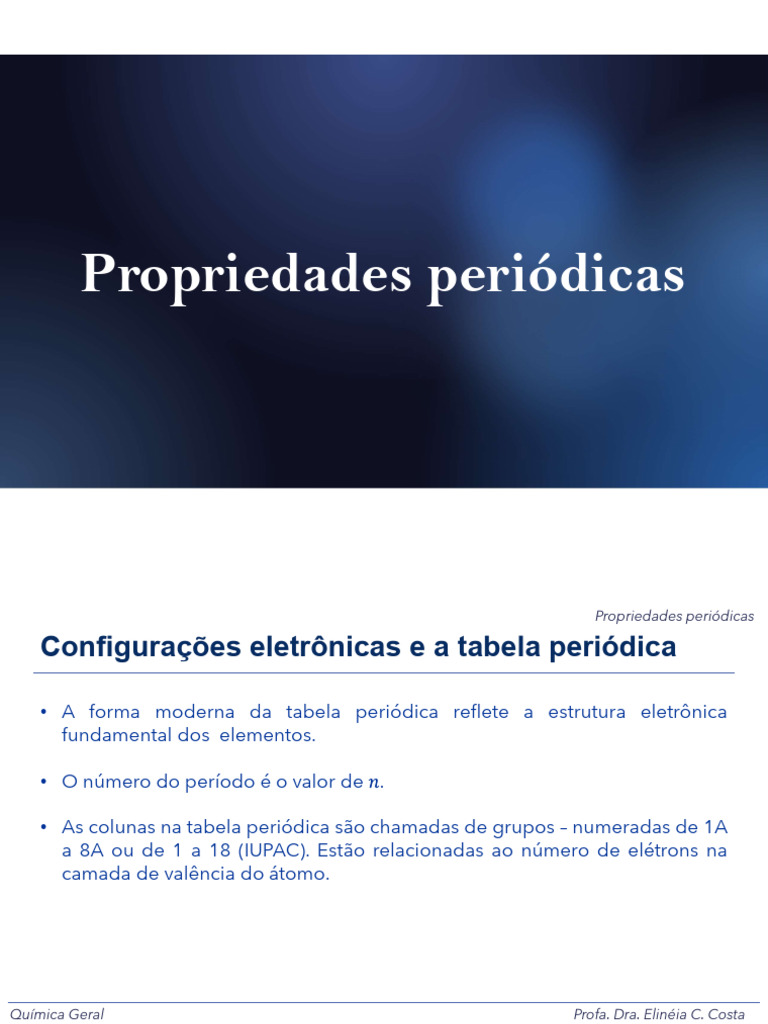 Propriedades Periódicas e Estrutura Atômica | PDF | Elétron | Tabela ...