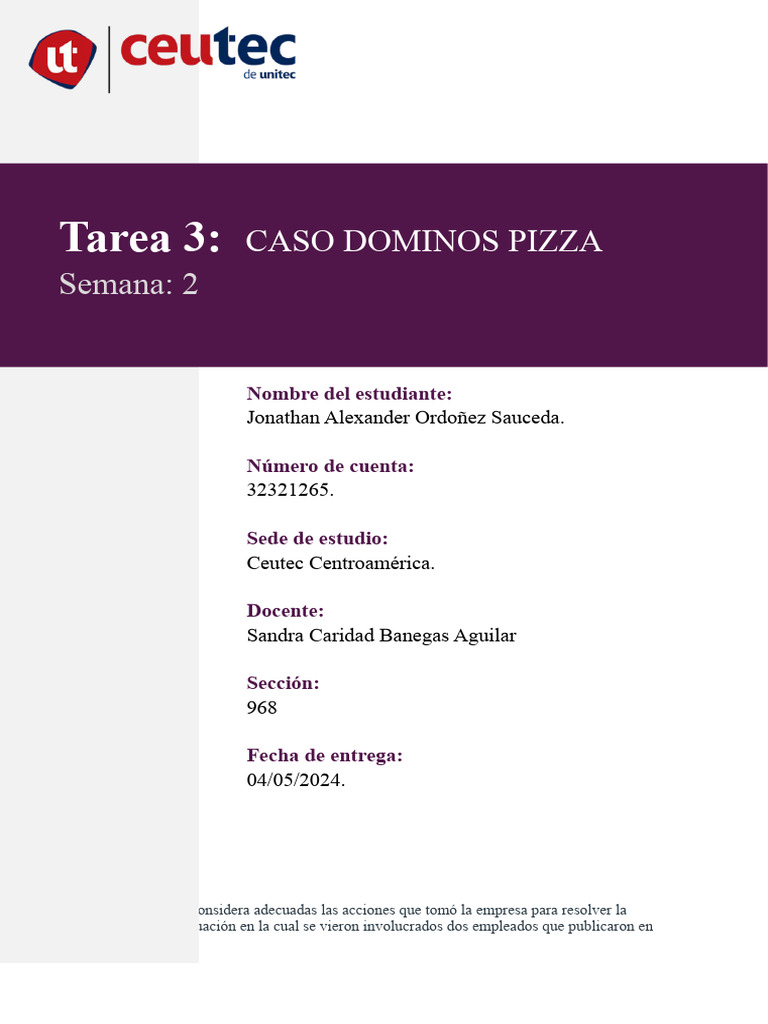 Caso dominos pizza pdf business