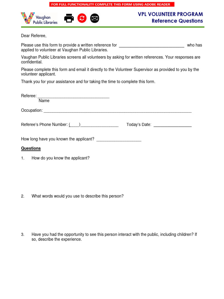 Vaughan Library Volunteer Reference Form | PDF | Communication