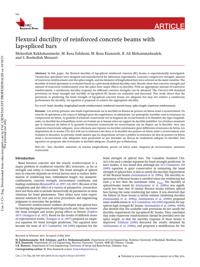 Flexural Ductility in Lap-Spliced RC Beams | PDF | Strength Of ...