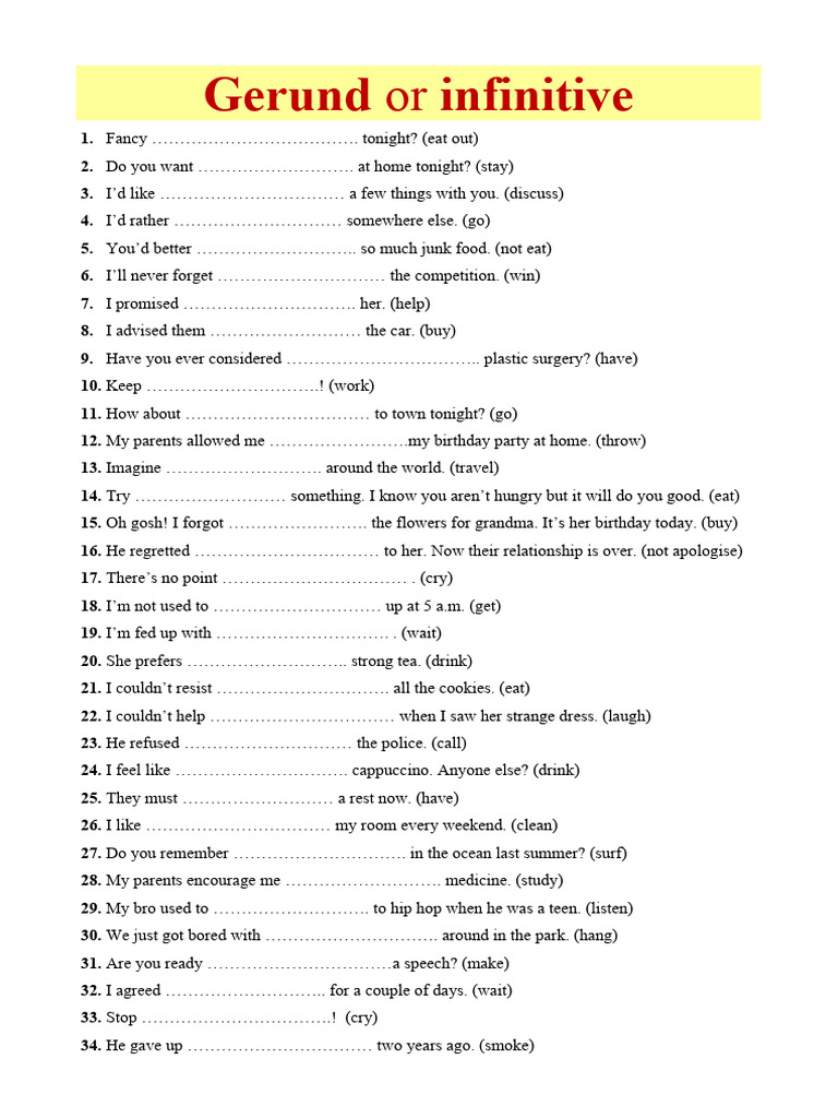 RECOMMEND YOU TO DO YOU DOING INFINITIVE GERUND visual data 3