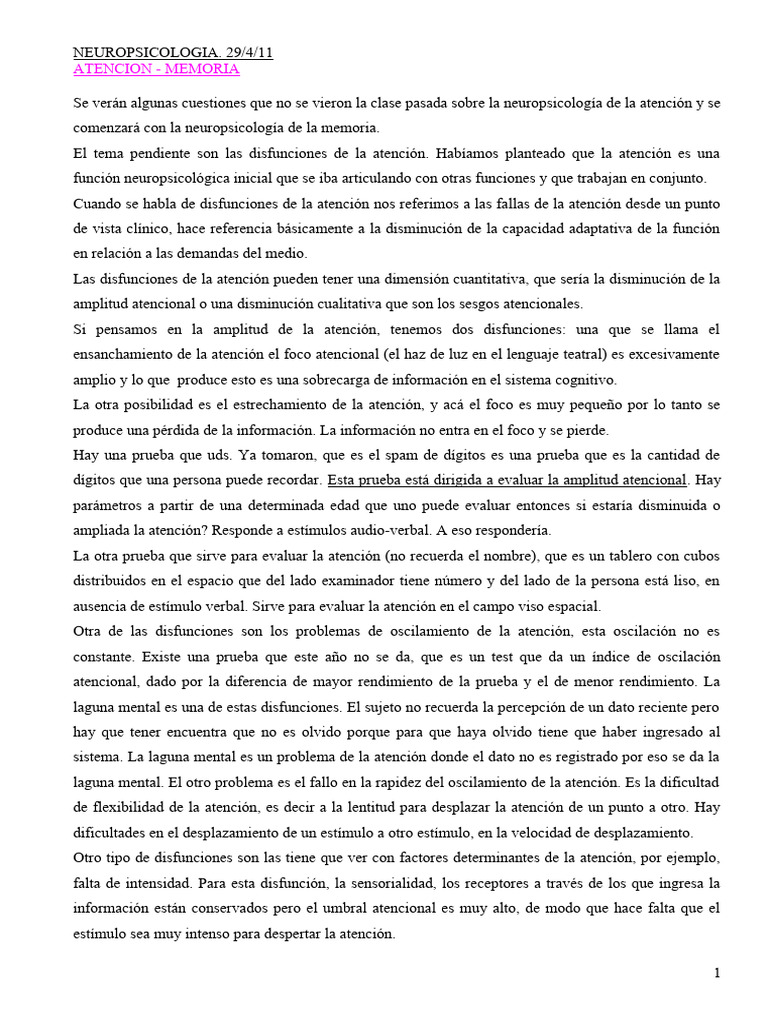 Atencion Memoria Pdf Memoria Atención