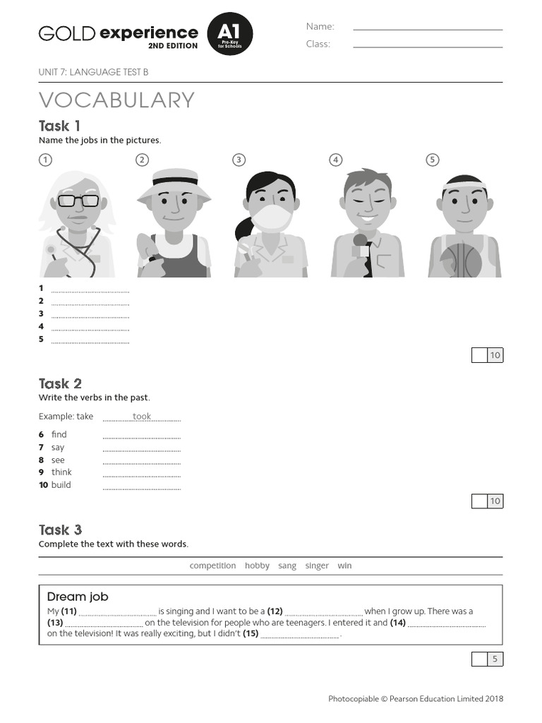 Gold Exp A1 U7 Lang Test B | PDF | Linguistic Typology | Syntax