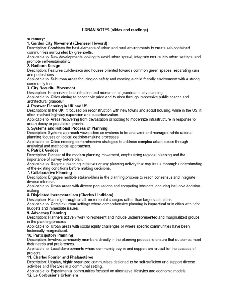 Urban Notes Pdf Urban Planning Slum