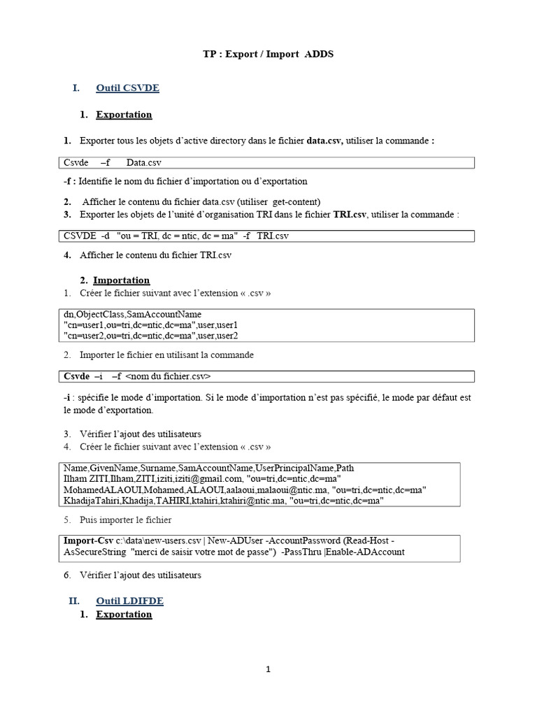 Exporter et importer AD avec CSVDE et LDIFDE | PDF | Informatique ...