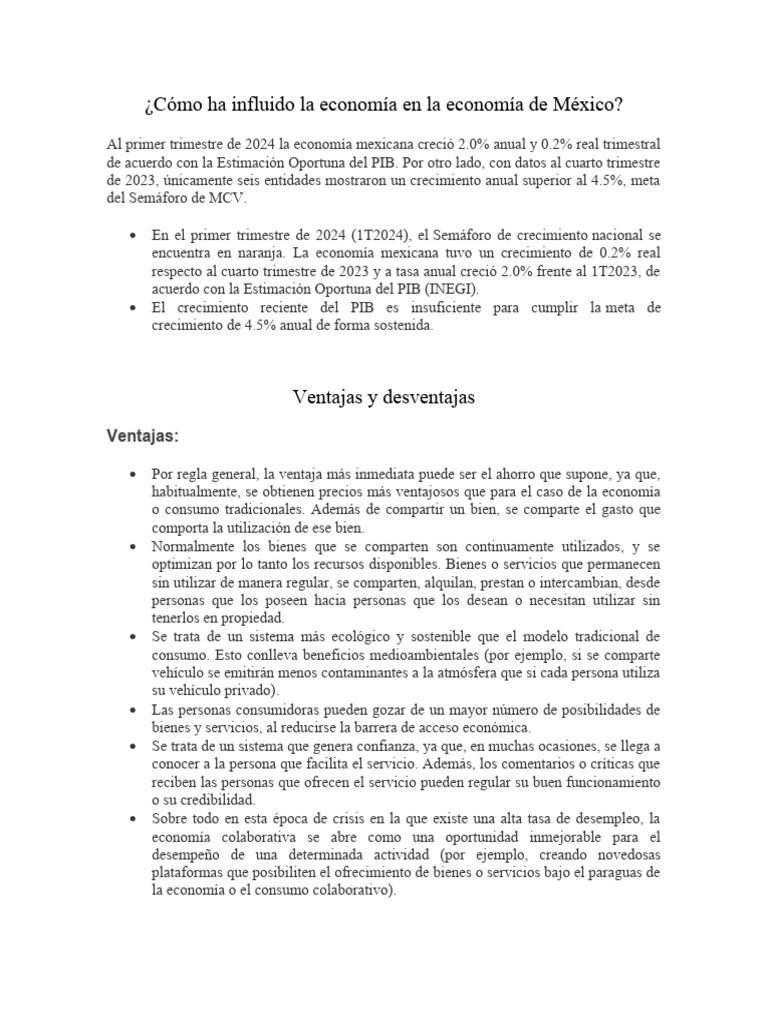 Cómo Ha Influido La Economía en La Economía de México y La ...