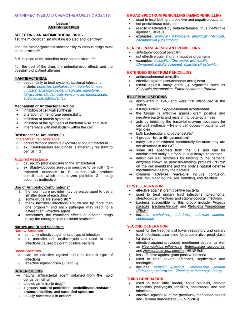 Antimicrobial Drug Selection Guide | PDF | Penicillin | Beta Lactamase