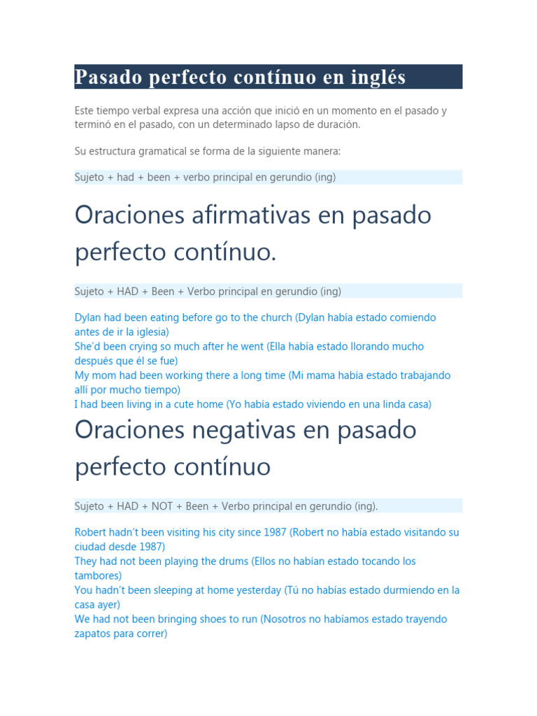 Pasado Perfecto Continuo en Inglés | PDF | Verbo | Asunto (gramática)
