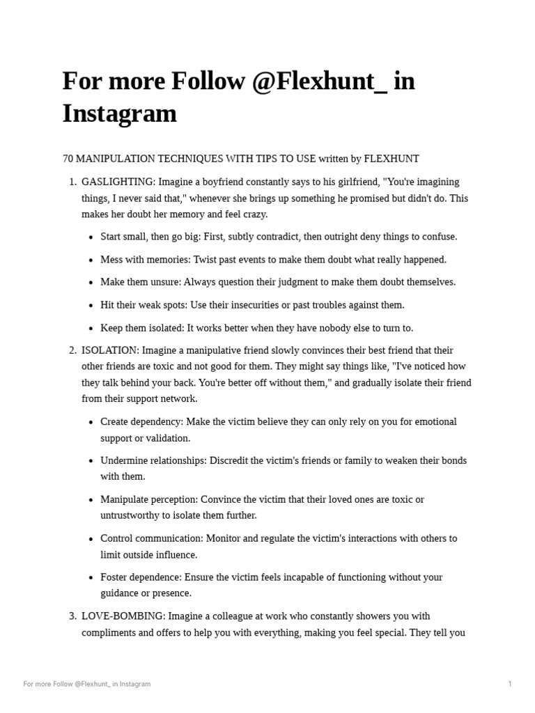 70 Manipulation Techniques Explained Pdf Sympathy Reinforcement