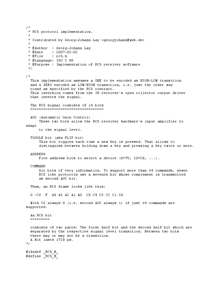 Decoding RC5 Infrared Remote Control Signals | PDF | C (Programming ...