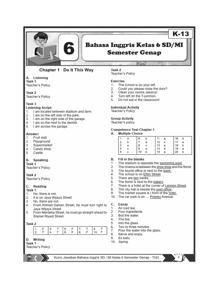 Kunci Bahasa Inggris 6 SMT 2 TNG | PDF