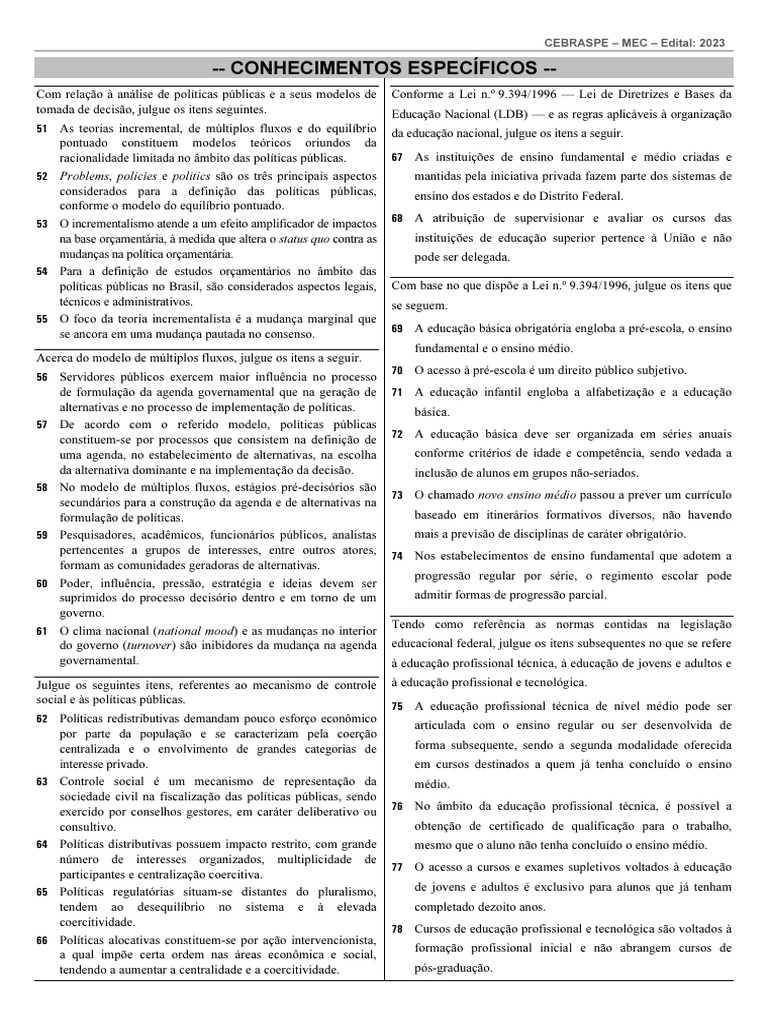 Prova Aplicada Mec - Conhecimentos Específicos | PDF | Pedagogia | Pré ...