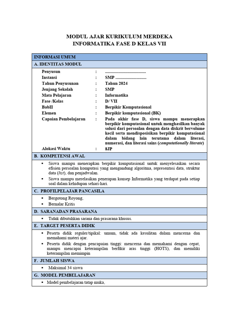 Modul Ajar Informatika Kelas 7 | PDF | Komputer
