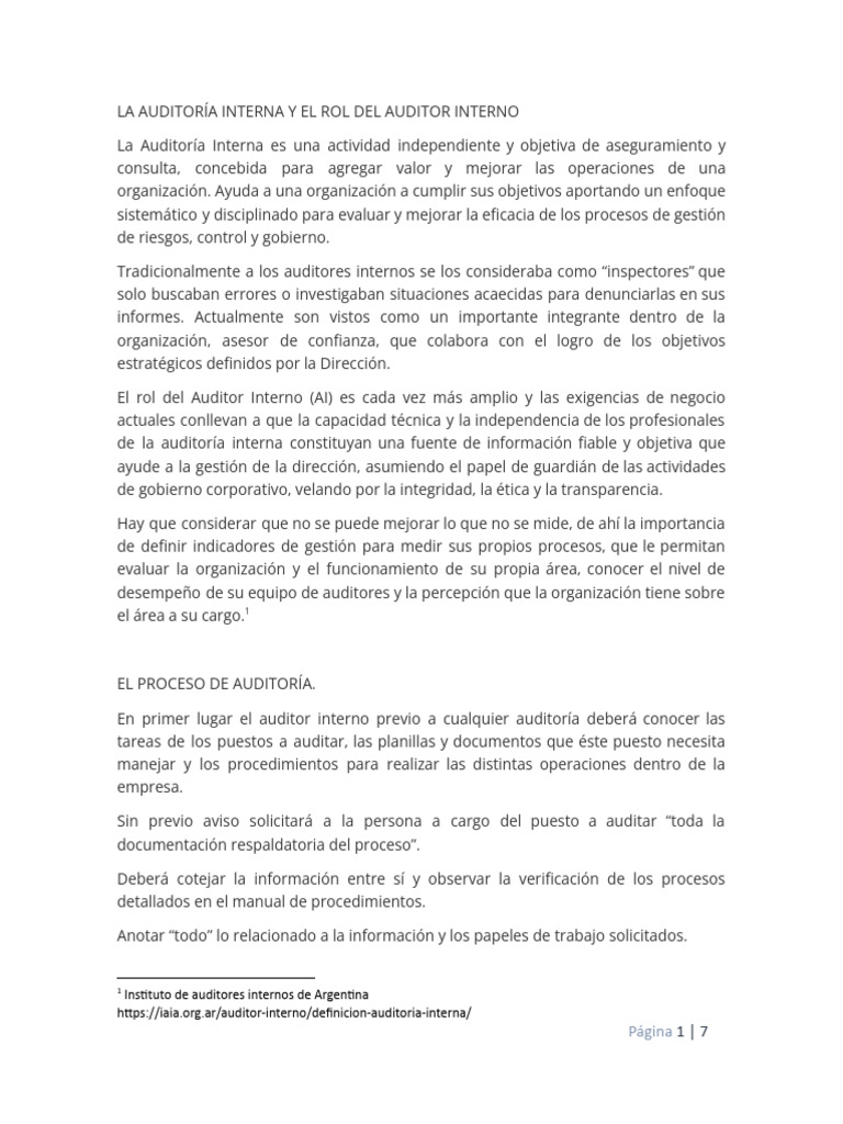 Rol del Auditor Interno en la Organización | PDF | Auditoría | Contralor