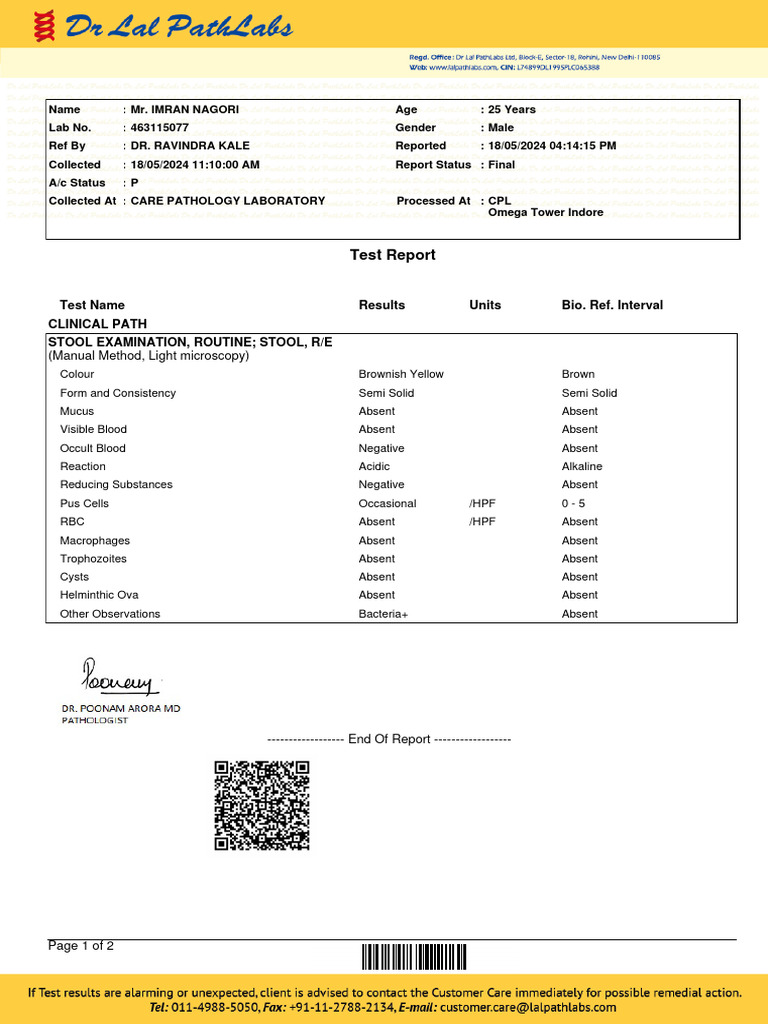 Normal Stool Examination Report | PDF | Pathology | Biology
