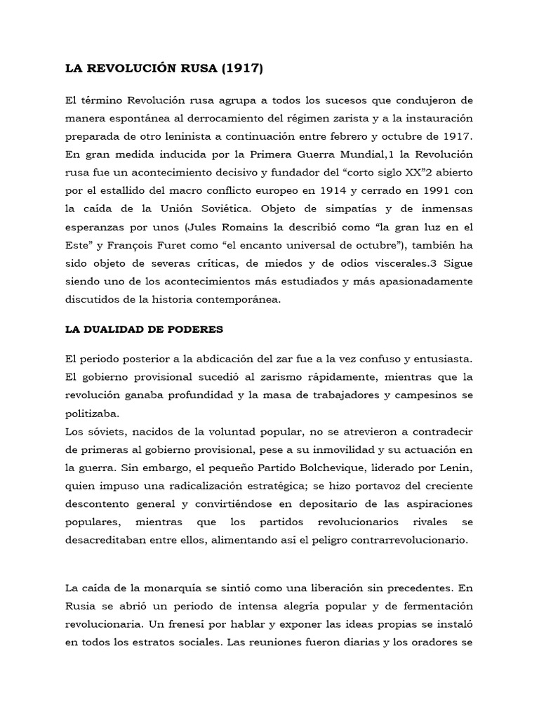 La Revolución Rusa (1917) | PDF | Vladimir Lenin | Bolcheviques