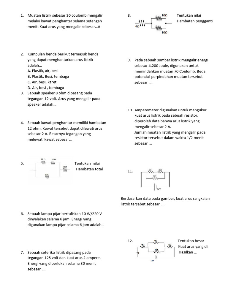Soal Listrik Dinamis Kelas 9 dan 12 | PDF | Griya & Taman | Sains ...