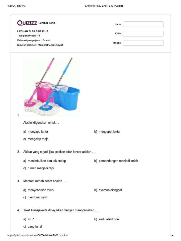 Latihan Plbj Bab 12 13 Quizizz Pdf