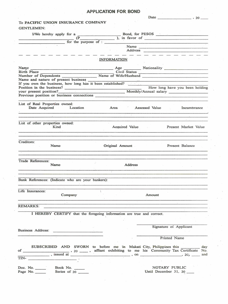 Bond Application Individual | PDF