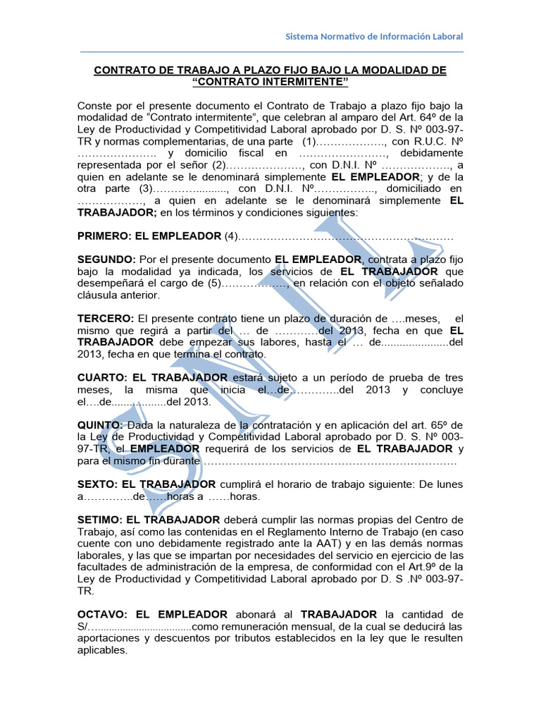 Contrato de Trabajo Intermitente | PDF | Derecho laboral | Justicia